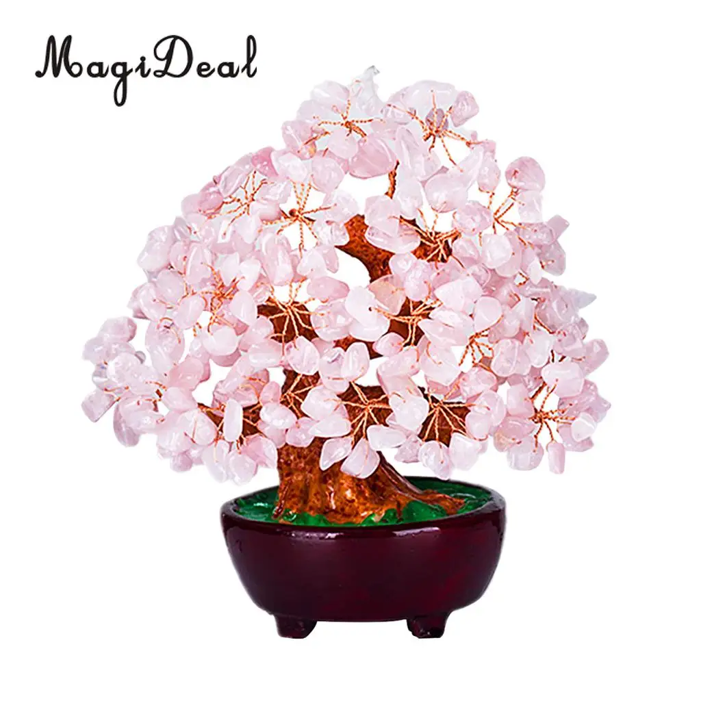 7 inch Natural Crystal Gemstone Money Tree for Office/Home/Meeting Room Desk Ornaments -Pink
