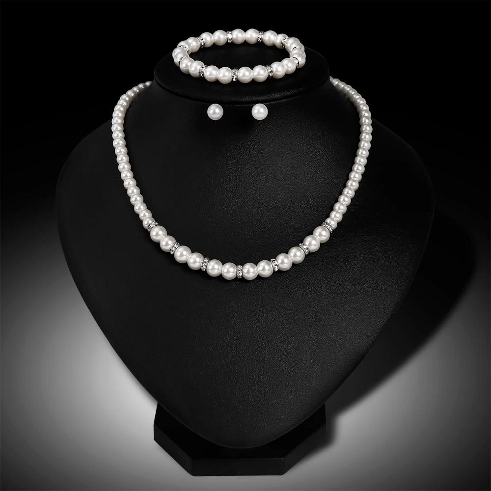 Danbihuabi Rhinestone Costume Jewelry Sets Pearl Wedding Jewelry Set