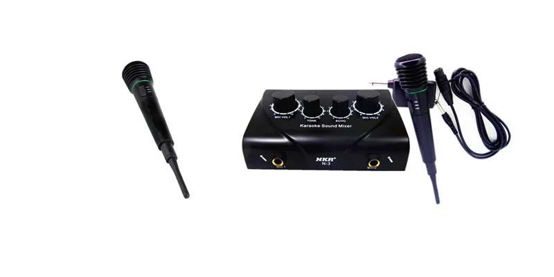 NKR N3 портативный микшер для караоке, управление музыкой, усилитель эхо-эффекта+ 2в1 проводной и беспроводной микрофон для караоке - Цвет: US plug  With 2 MIC