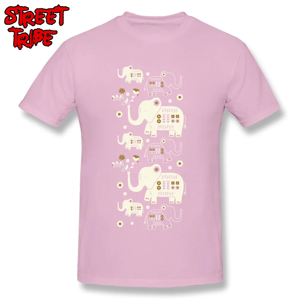 O Neck Folksy Elephants Cotton Fabric Male T-shirts Printing Short Sleeve Tees Funny Design Sweatshirts Drop Shipping Folksy Elephants pink