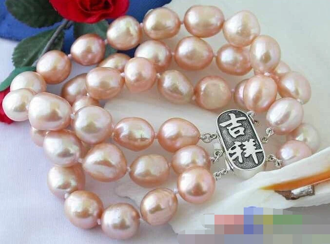

Hot sell ->@@ 0796 3ROW 8" BAROQUE PINK FW PEARL BRACELET -Top quality free shipping