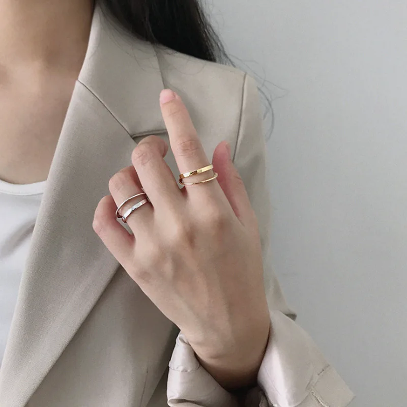 F.I.N.S S925 Серебряное кольцо INS, минималистичное Двухслойное гладкое женское кольцо, индивидуальность, открытое корейское серебряное кольцо 925