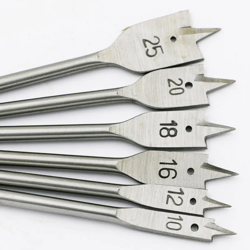 6pcs/set 25mm Flat Drill Long High carbon Steel Wood Flat Drill Set Woodworking Spade Drill Bits