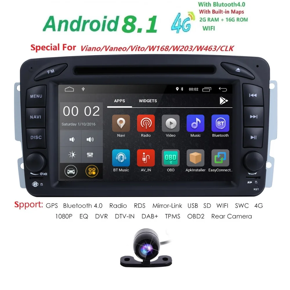 

2DIN Android 9.0 Car dvd multimedia player radio For Mercedes Benz W209 W203 W168 ML W163 W463 Viano W639 Vito GPS Navigation BT