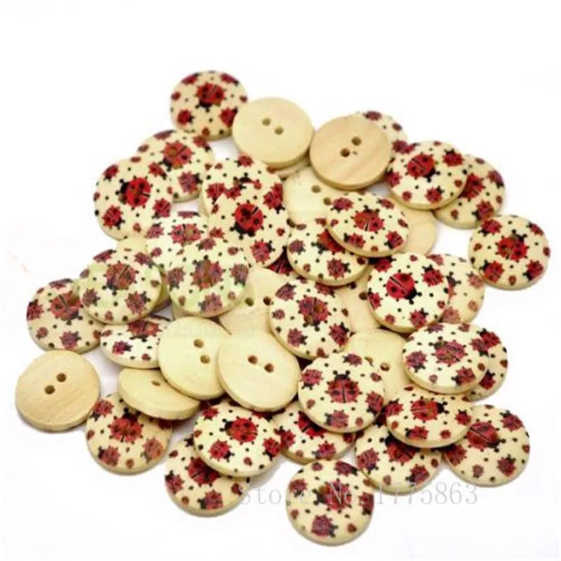 

50 Pcs 18mm Ladybird / Ladybug Patterned Round Buttons, for Sewing, Scrapbooking Crafts 7NK61