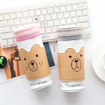 

1pc High-capacity PU Round Cartoon Coffee Cup Pencil Case Pen Box Stationery Storage Pencil Bag Student Gift School Supply