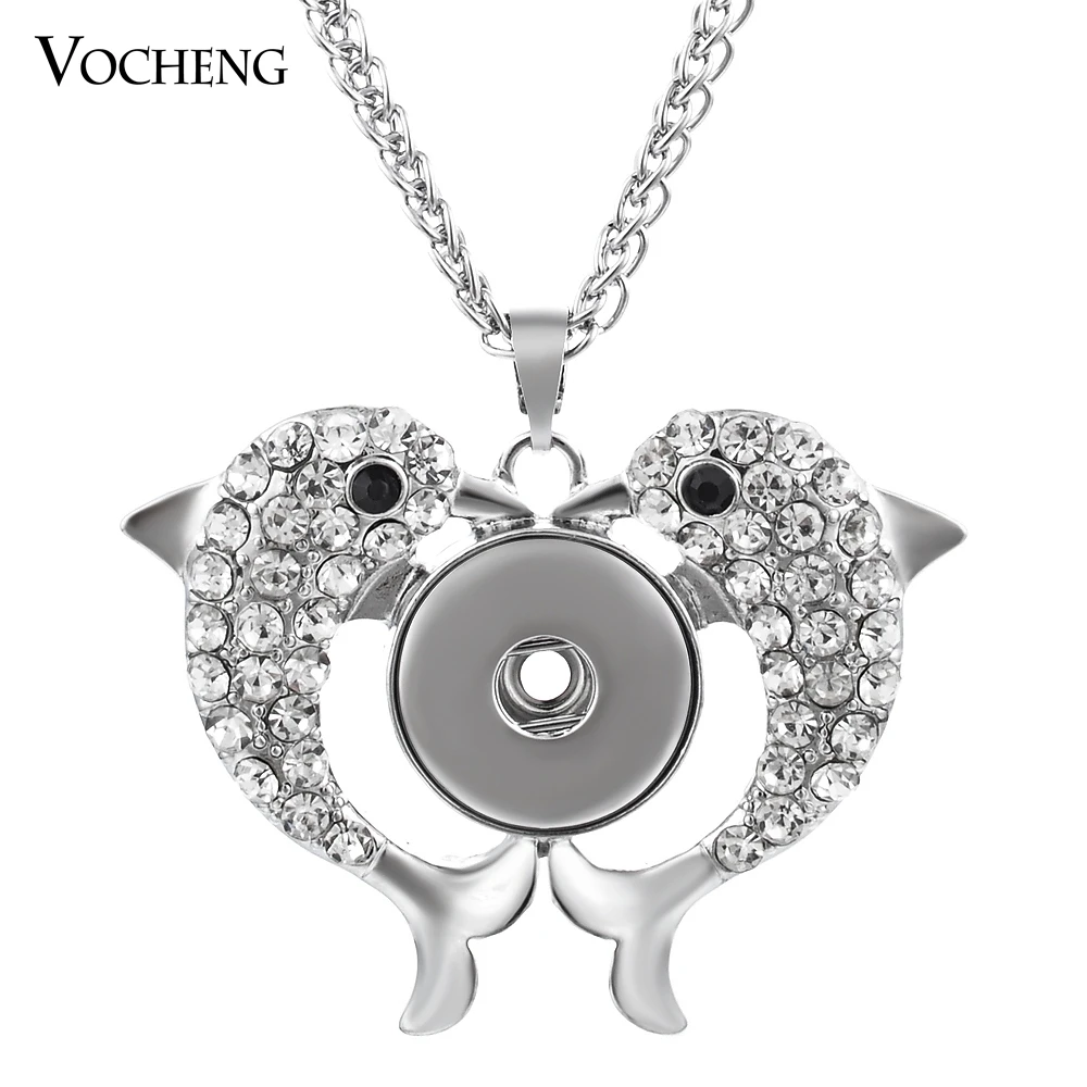 

10pcs/lot 18mm Vocheng Snap Button Jewelry Bling Dolphin Pendant Chain Necklace NN-294*10 Free Shipping