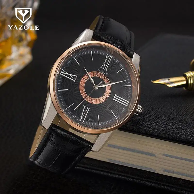 

New Arrival 2018 YAZOLE Gold Roman Dial Leather Business Dress Men Male Quartz Wrist Watch Wristwatches 377
