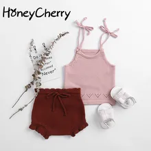 Г. Летний комплект для девочек; Детская Трикотажная хлопковая Подвеска+ трикотажные хлопковые брюки; двухсекционный костюм для маленьких девочек