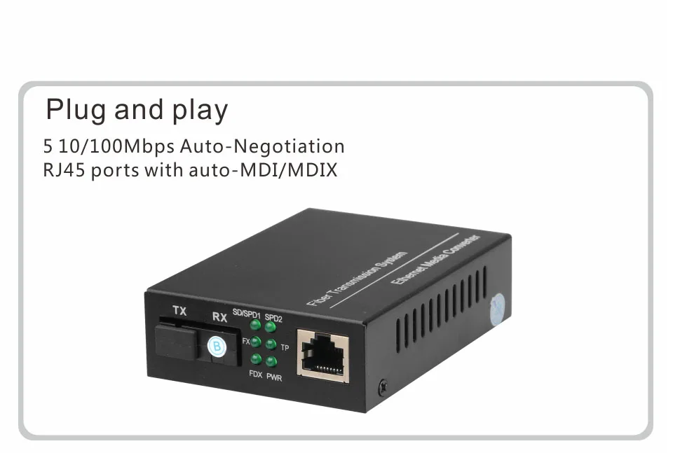 10/100 Мбит/с одномодовый волокна Media ConverterFiber-оптические media converter 1-порт RJ45