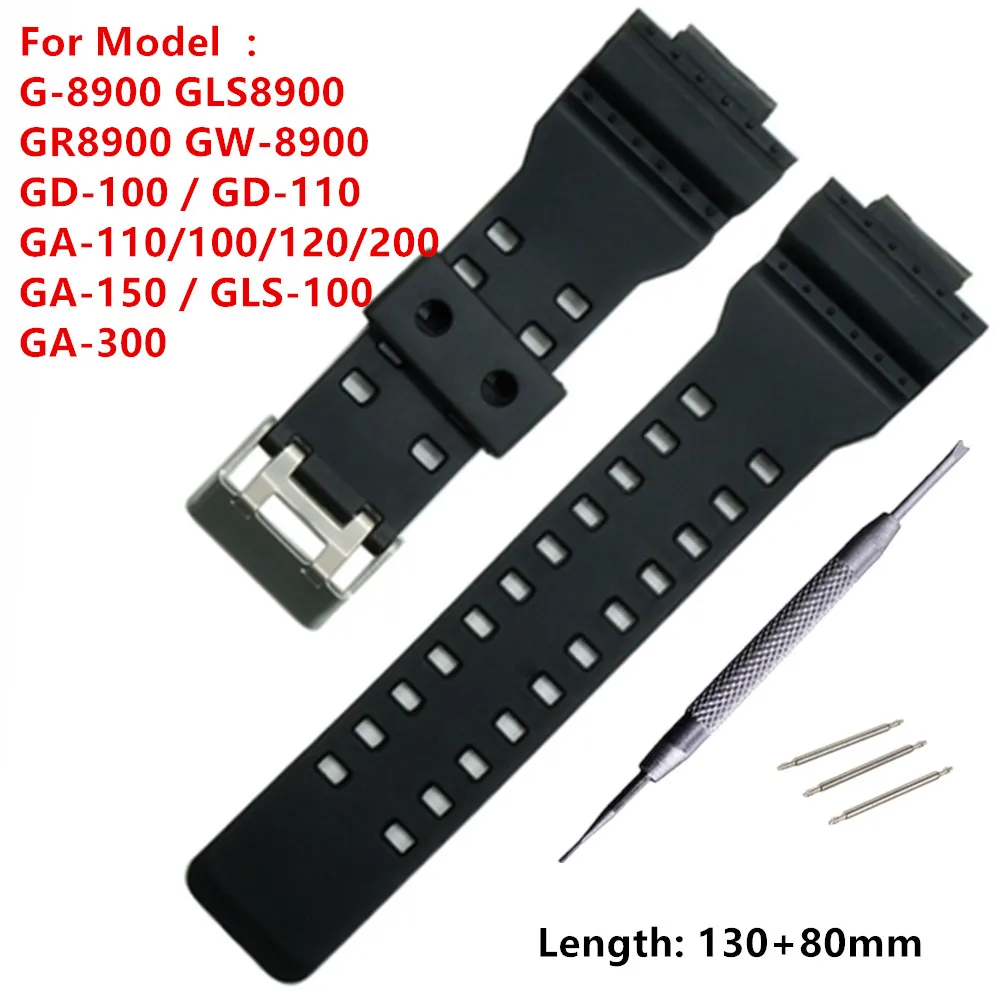 

T-AMQ 16mm Rubber Watchbands Men Black Sport Diving Silicone Watch Strap Band Metal Buckle For G-shock Watch Accessories+Tool-15