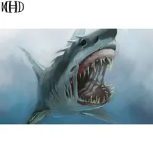 MHD 3D full diamond painting font b big b font shark icon 5D round diamond embroidery