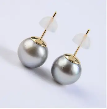 

11.1mm Round Green Genuine Tahitian Pearl Ear 9k Solid Yellow Gold