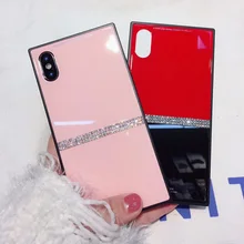 Роскошное уникальное квадратное закаленное стекло чехол для iPhone X XS XR 8 plus простой Блестящий Алмазный чехол для iPhone XS max 7 8 plus