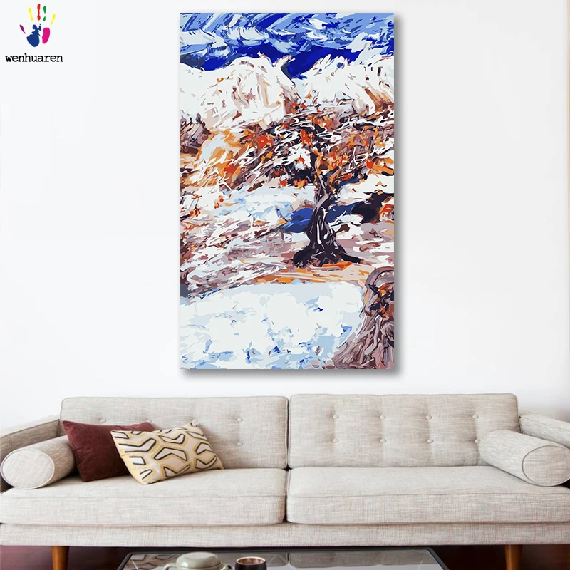 

DIY colorings pictures by numbers with colors Abstract Winter snow scene picture drawing painting by numbers framed Home