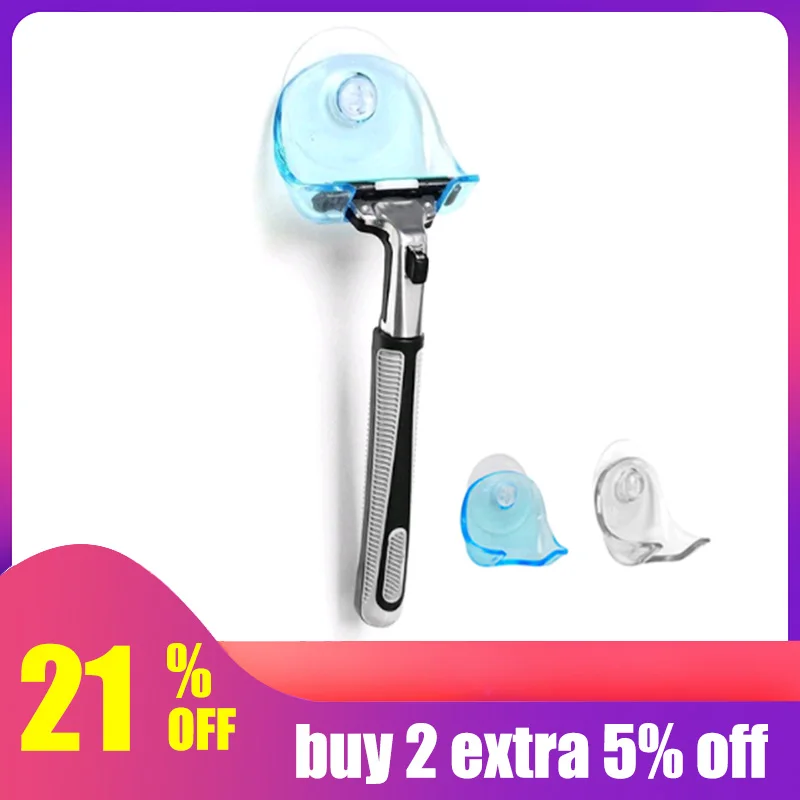 LASPERAL 1piece Clear Blue Plastic Super Suction Cup Razor Rack Bathroom Razor Holder Suction Cup Shaver Storage Rack Promotion