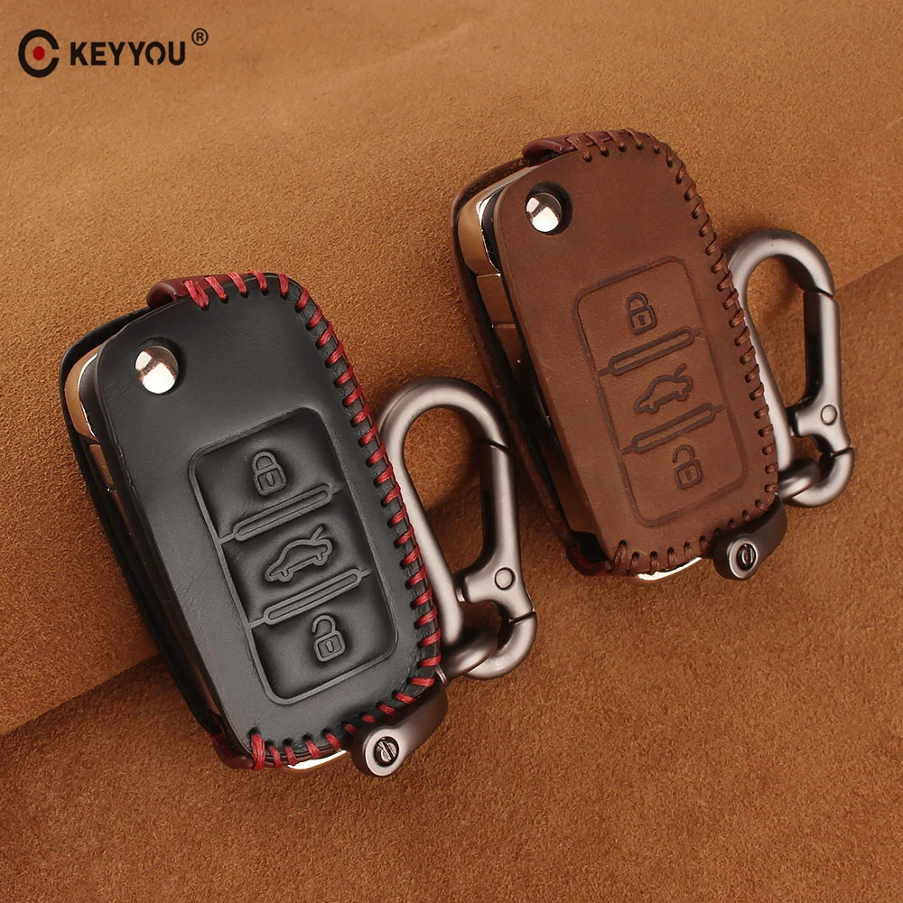 Кожаный чехол для ключей KEYYOU VW Volkswagen polo passat golf 4 5 6 jetta tiguan Gol Plus автомобильных |