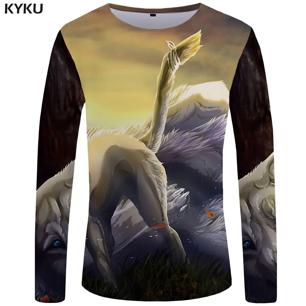 KYKU Wolf футболка мужская с длинным рукавом Футболка готический рок светильник одежда черная забавная футболка s животное 3d Футболка Аниме Мужская одежда s - Цвет: 3d t shirt 18