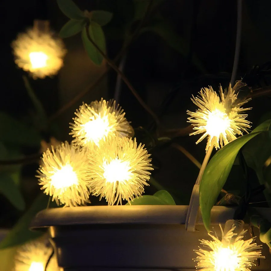 

HANMIAO 20LED/5M Solar String Lights Outdoor Snow ball Dandelion Waterproof Garden Solar Light for Yard Lawn Plant Christmast 16