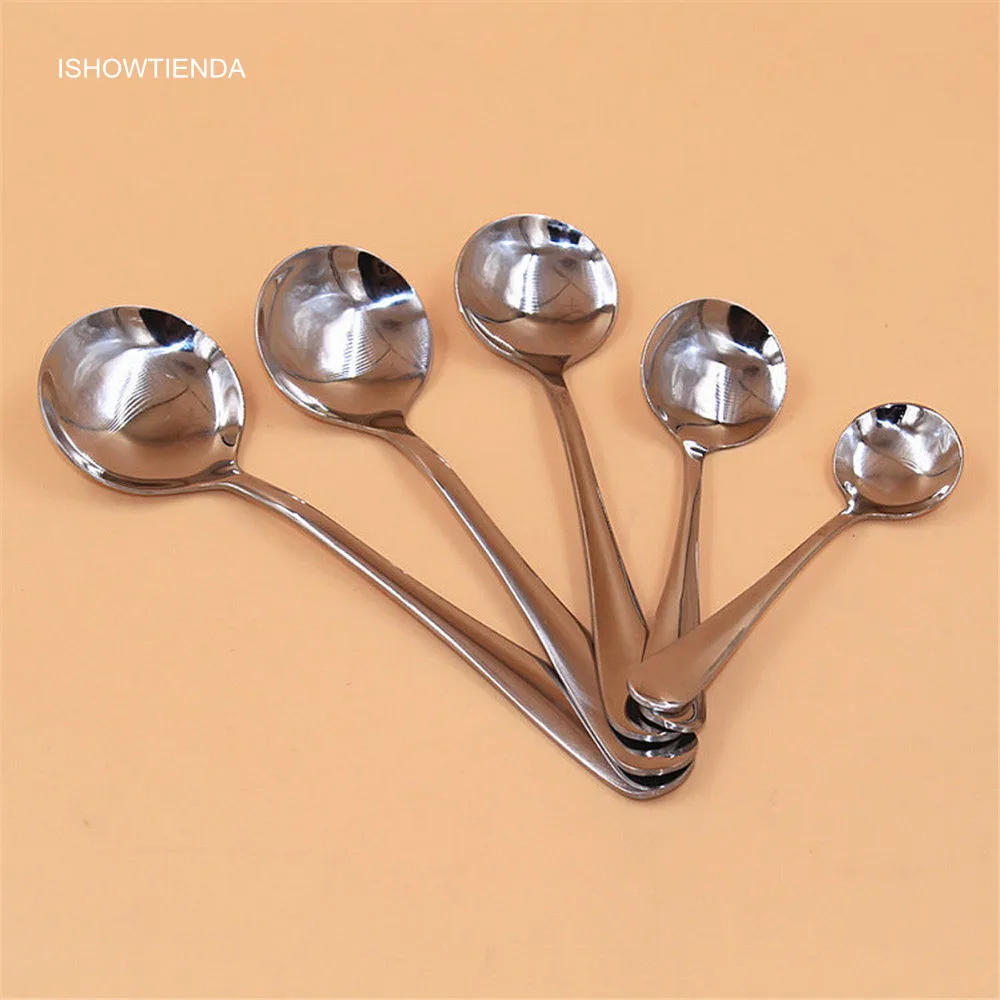 

New Hot New 1 PC Spoon Different Size Round Stainless Steel Soup Spoons Silver New
