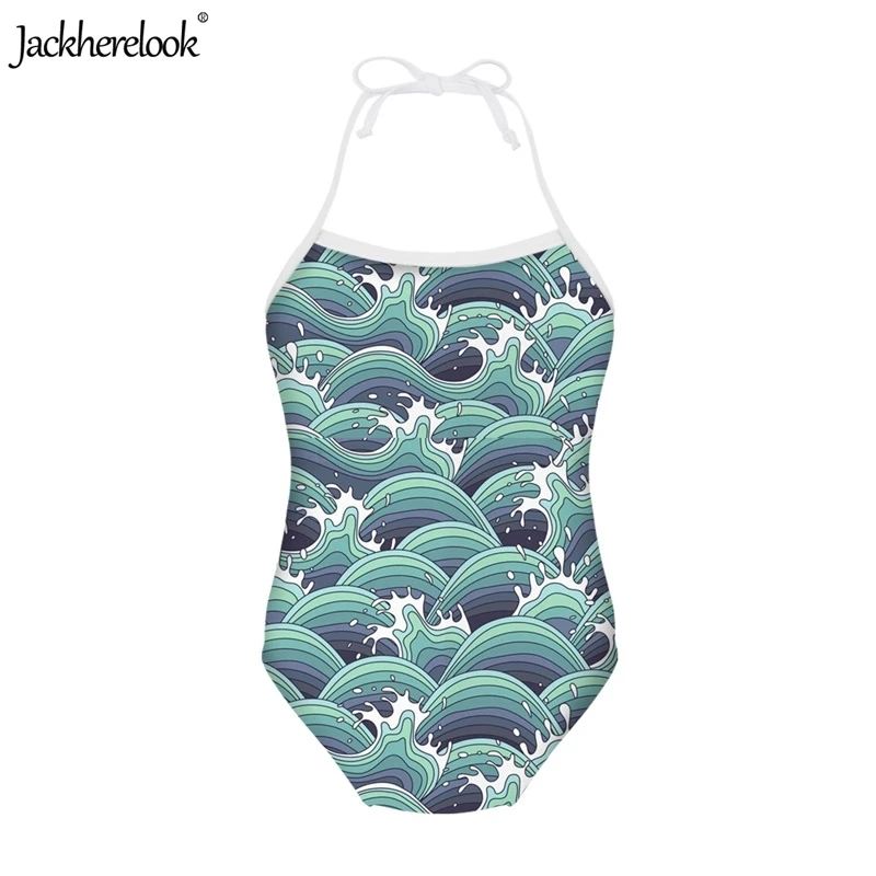 

Jackherelook 3D Wave Printed Bandage Baby Girl Swimming Wear Soft Summer Children Beach Suits One Piece Push Up Kids Swimsuit
