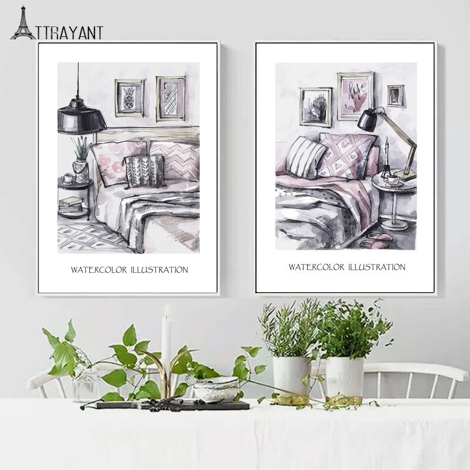Watercolor Interior Design Scandinavian Wall Art Canvas Painting Nordic Posters And Prints Wall Pictures For Living Room Decor