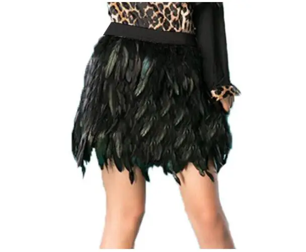 Новая женская мини-юбка с перьями, эластичная талия, высокая уличная градиентная расцветка, вечерние юбки с перьями, зеленый фиолетовый цвет