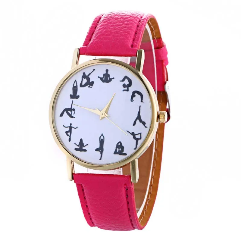 

MJARTORIA 2017 Women Minimalist Watch Female Student Quartz Watch Yoga Action Pattern Leather Strap Lady Clock Hand WristWatch