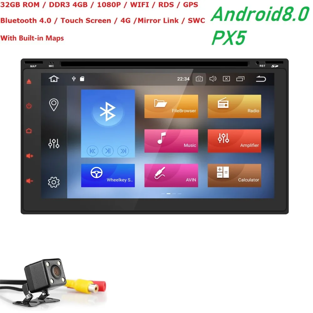 Clearance 7"Universal 2 din car radio gps android8.0 PX5 8OctaCore 4GB RAM 32GB ROM Car Stereo Player GPS Navigation Bluetooth USB CAM MAP 2