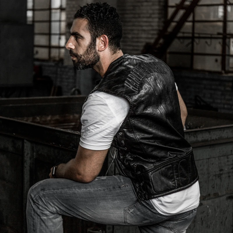 Blog Big European size vest For super Motor rider Mens high quality cow leather vest genuine cowhide leather motorcycle rider vest
