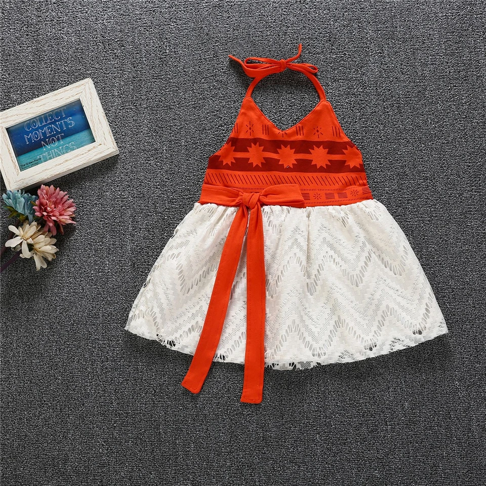 Летнее платье «Моана» для маленьких девочек; красивый детский жилет; платье с открытой спиной; Рождественский нарядный костюм для девочек; одежда из хлопка с цветочным рисунком