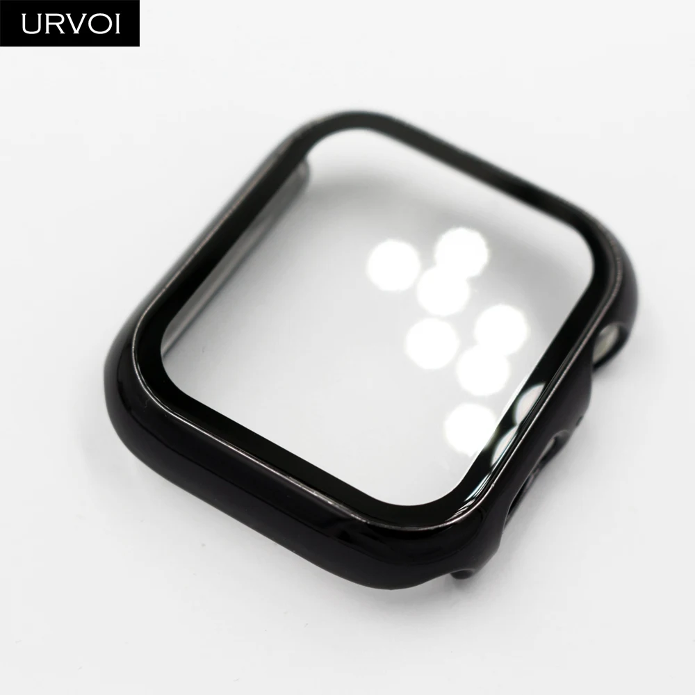 URVOI Full case for Apple Watch series 5 4 3 2 Plastic bumper hard frame cover with Tempered film for iWatch screen protector