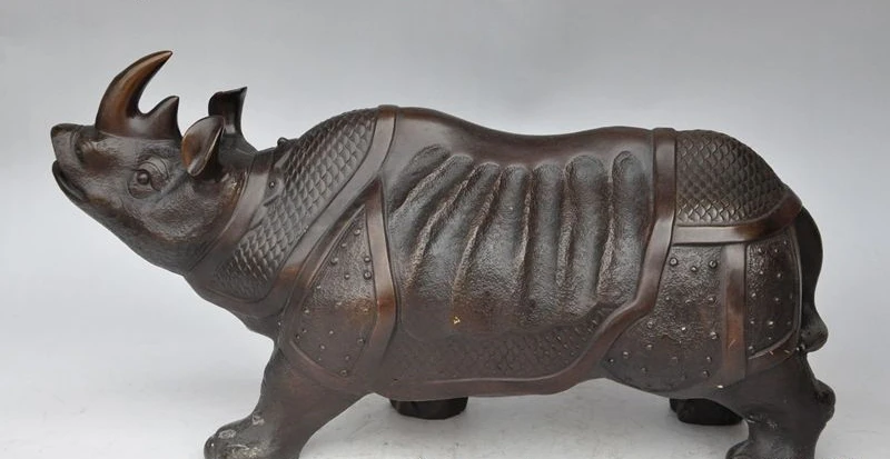 

18" lucky china fengshui bronze animal Rhinoceros Rhino Ox bull statue Sculpture