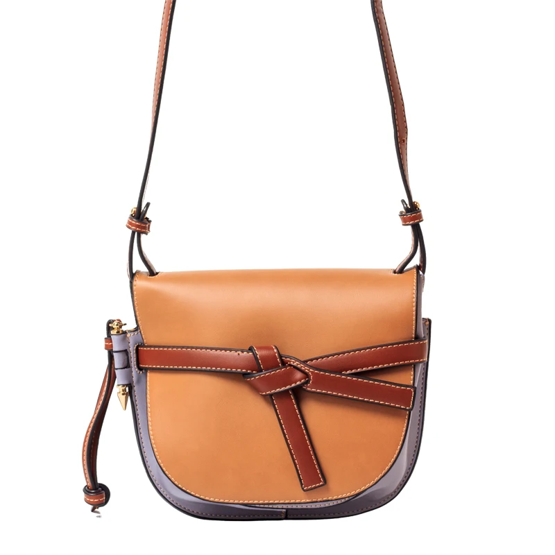 

2019 New Bow Retro Color Matching Semi-circular Leather Handbags Female Shoulder Messenger Bags