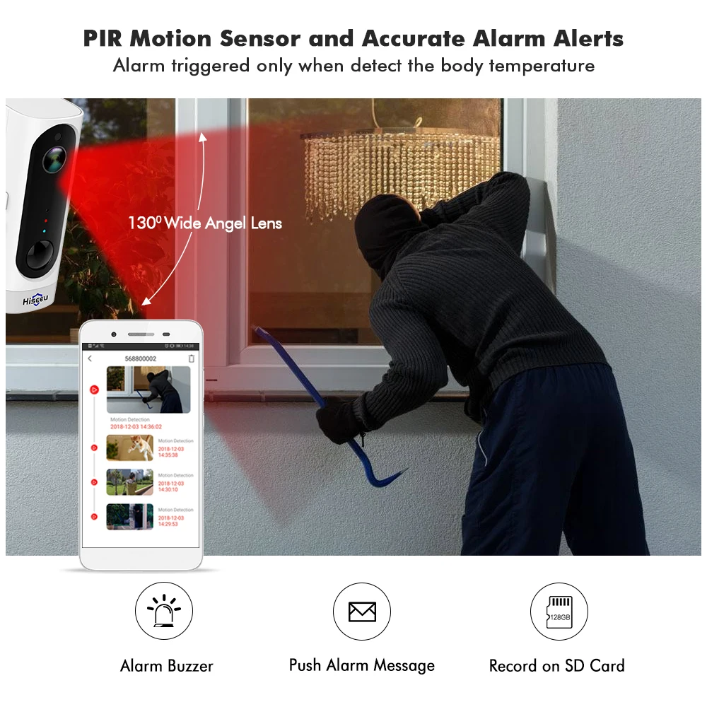 Hiseeu A10 аккумулятор IP Камера Wi-Fi движения PIR сигнализации внутренняя безопасность жилища Камера беспроводной пассивный инфракрасный датчик батарея CCTV Камера
