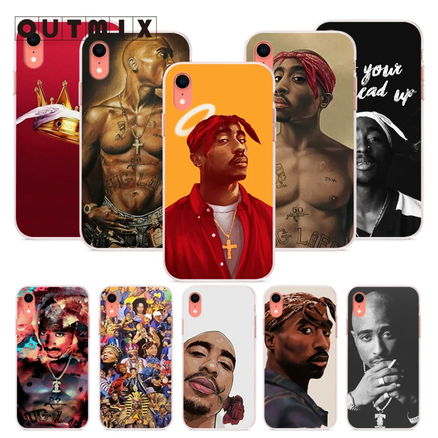 

OUTMIX 2pac soft silicon cover back case For iPhone 6s 6plus 6 7plus 7 8 8plus 5 5S SE XR XS max Cellphones