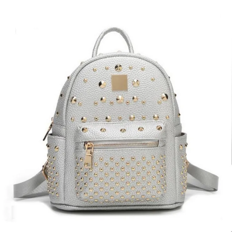 100 Genuine leather Women Backpack Designer Female Backpacks Students School Bags Fashion Genuine Leather Travel Rivet