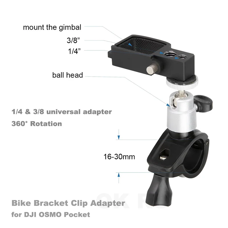 Штатив с креплением-клипсой велосипед мотоцикл ручка бар зажим с 1/4 шаровой головкой для DJI Осмо карман ручные стабилизаторы адаптер