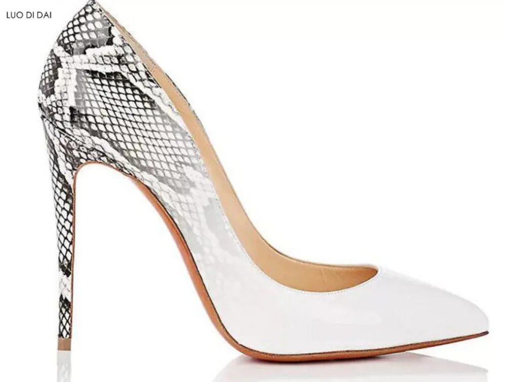 2019 New women high heels snake skin print leather pumps thin heel