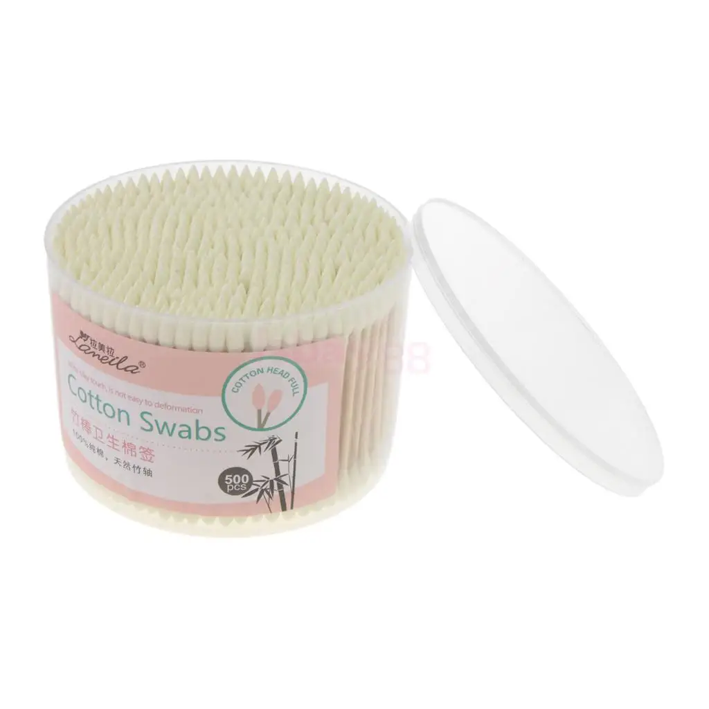 500 Pcs/Box Double Head  /Pointed Tips Makeup Cotton Swab Buds Ear Cleaning Tool Sturdy Wooden Handle
