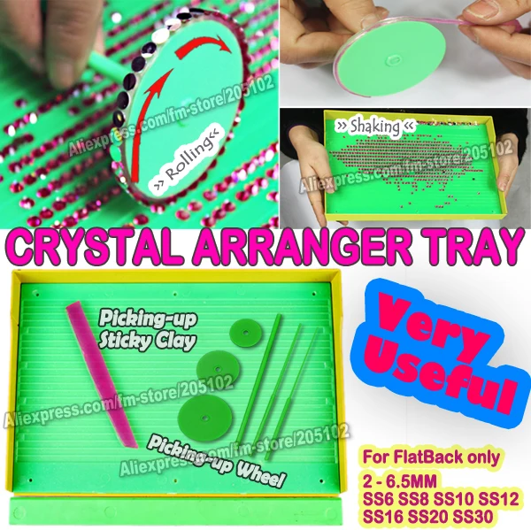 

Very Useful !Crystal Arranger Tray Set for HotFix & non hot fix FlatBack Rhinestones,picking up nail stones DIY tools accessory