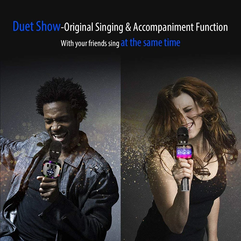 Wireless Bluetooth Karaoke Microphone with LED Lights Dual Sing Portable Handheld Mic Speaker for iPhoneAndroid phone outdoor (7)