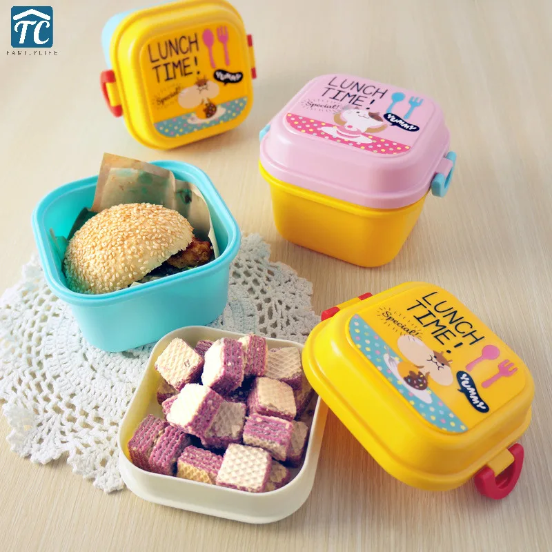 Mini Lunch box for kids cute cartoon bento food container Picnic Double