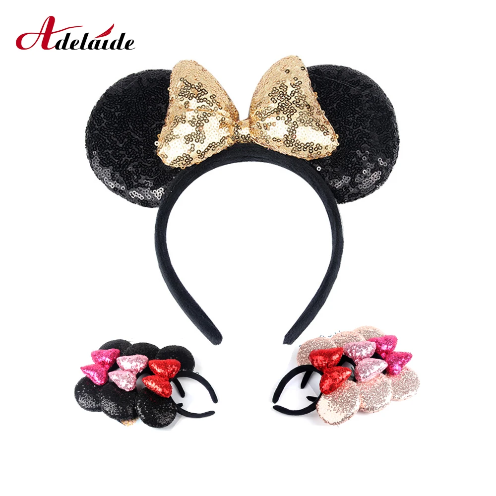 1pcs Headwear Minnie Ear Headband Hair Band For Women thicken Sequin 3D Bow Girls Hair Accessories Birthday Party Hairband