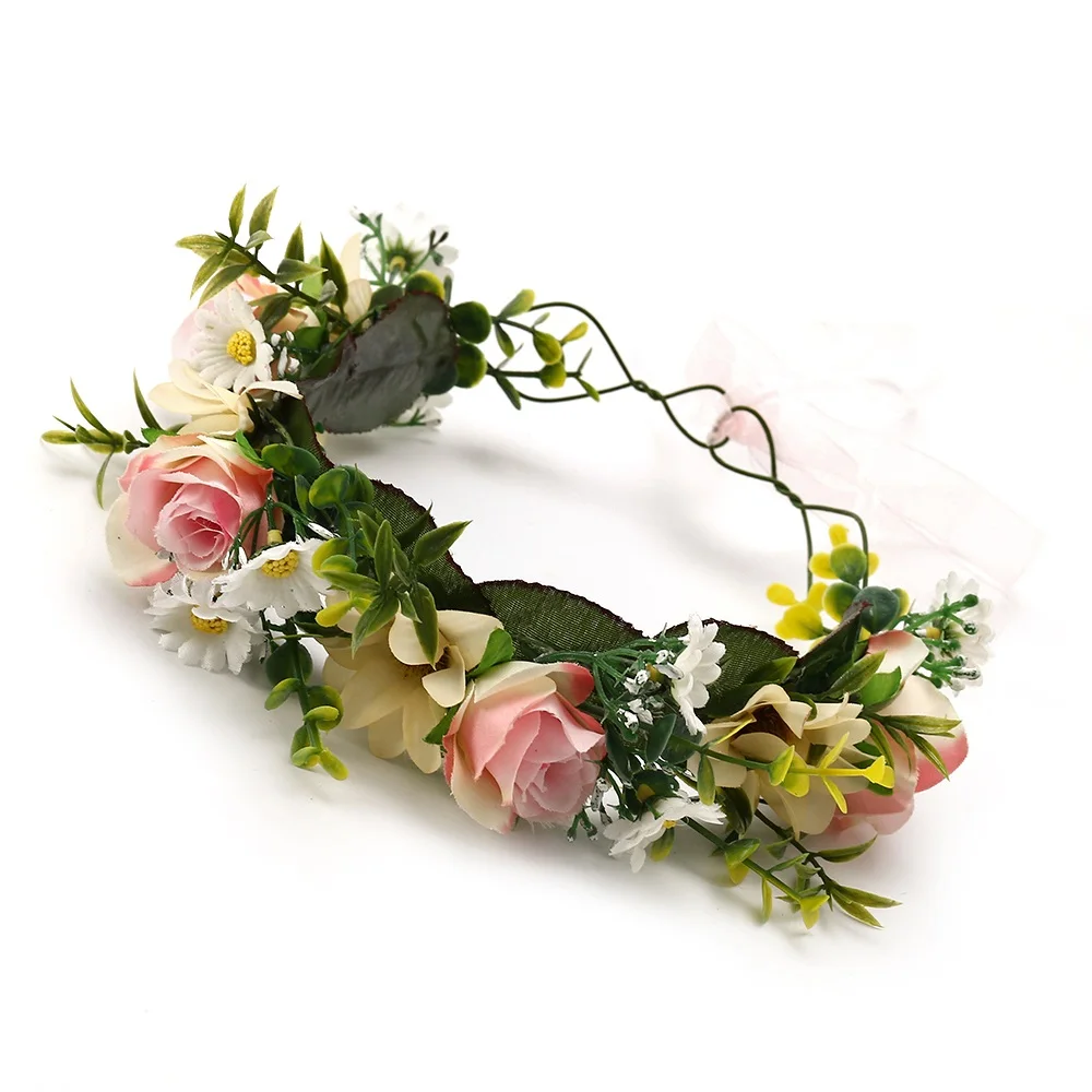 Яркая луна,, ювелирный венок, повязка на голову, белые розы, плетеный ротанг, Свадебный Цветочный венок, корона для девочек и женщин, подарок - Окраска металла: A3