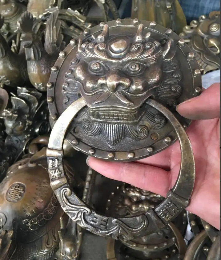 

Free Shipping large Knocker Lion head bronze statue