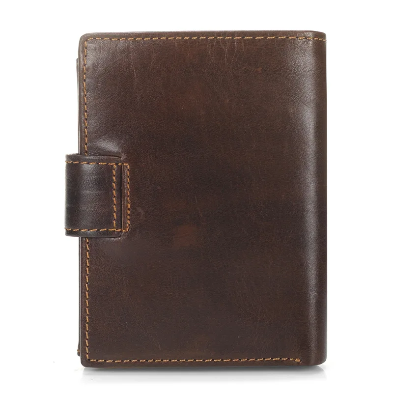 Baellerry Men Wallet Oil Wax Cowhide Genuine Leather Wallets Coin Purse Clutch Hasp Open Top Quality Retro Short Wallet 13.5cm