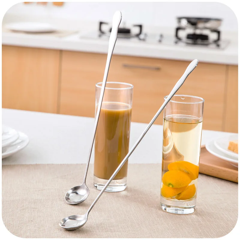 

2pcs/lot top quality 410 Stainless Steel thicken Handle 31cm long spoon Polishing for Dessert Coffee Honey Tea fruit ice spoon