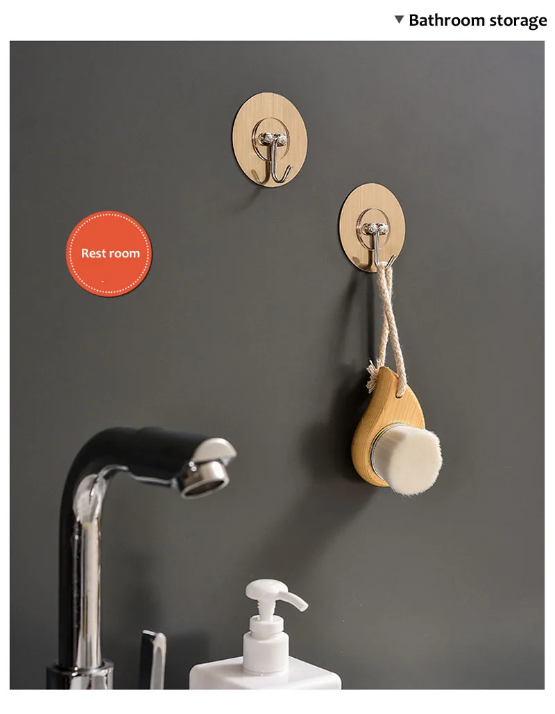 Seamless Wall Hooks Hanging Stainless Steel Hooks Kitchen Bathroom Hangers Bag Key Wall Hooks Wall Hangers Round Shape (11)