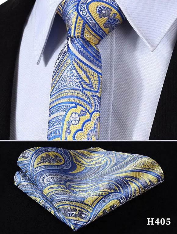 Проверьте цветочный Пейсли полоса 2,7" Шелковый Свадебный жаккардовый тканый Для мужчин галстук карман квадратный носовой платок, комплект# H4 - Цвет: H405